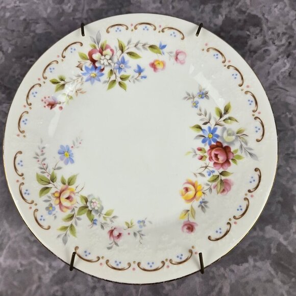 Vintage Royal Kent Floral Plate Attached Hanger Gold Rim Staffordshire England - Picture 1 of 8